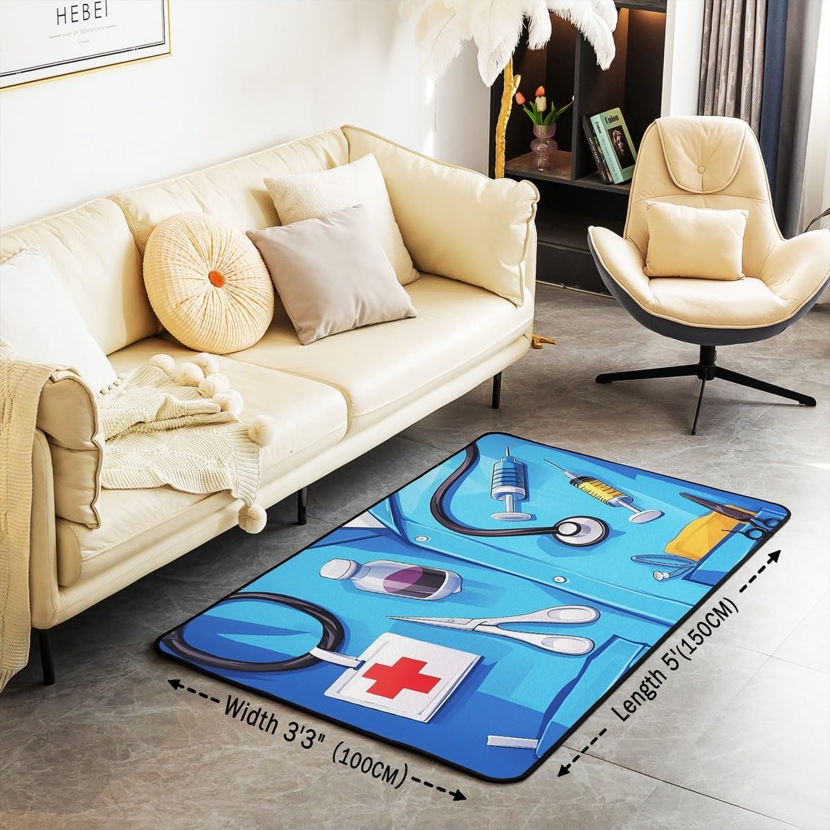 Doctor Nurse Gift Living Room Rugs 3x5 Doctor Gift Area Rug for Kids Teen Physician Nurse Graduation Gift Carpet Runner Non Slip Fashion Blue Decorative Accent Rug Bedroom Decor