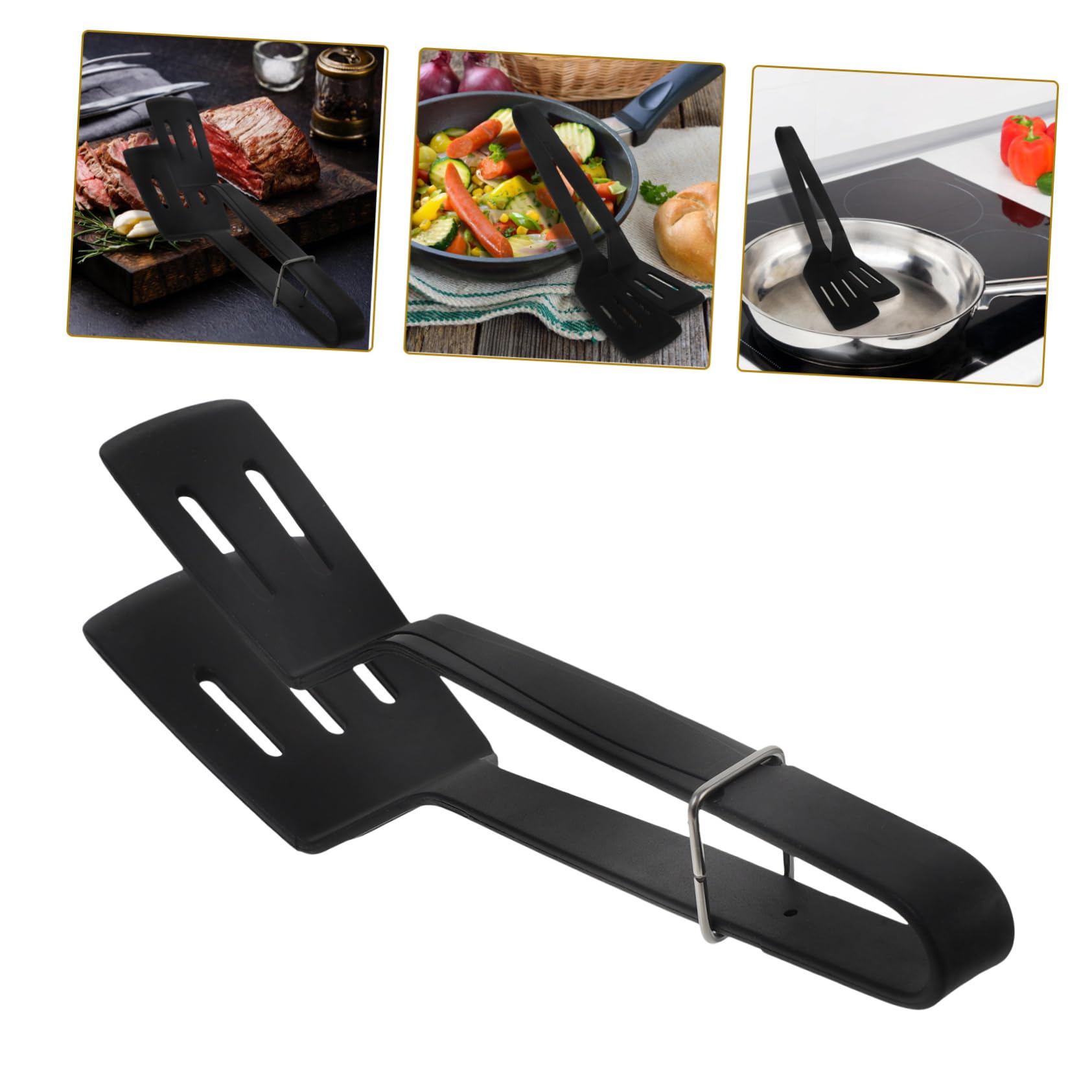 ibasenice 2stücke Grillzange Und Pfannenwender Hitzebeständig Und Rutschfester Griff Für Steak Fisch Und Für Küche Und Grill in Schwarz