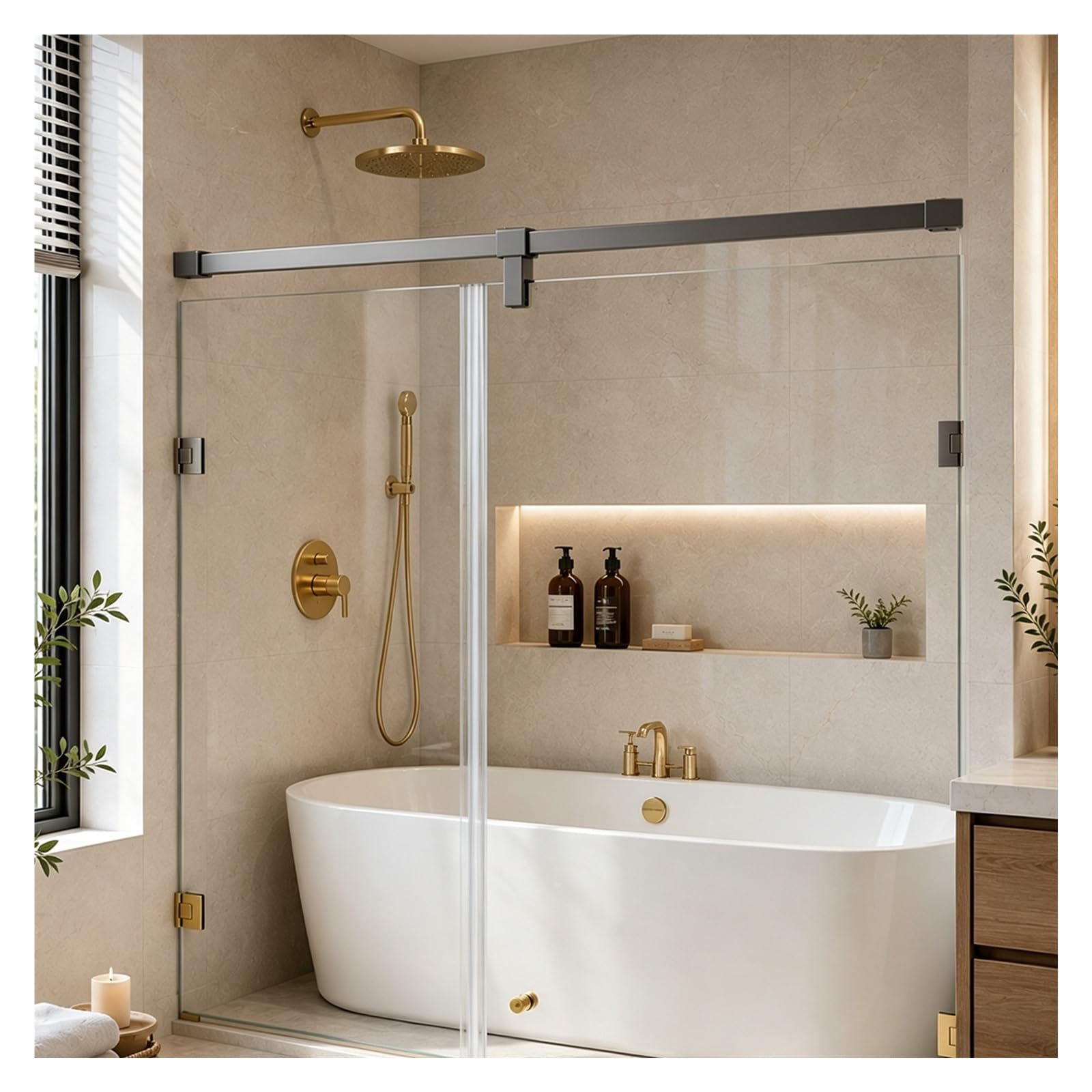 Stabilisierungsstange Dusche Stabilisierungsstange Duschglas Rahmenlos | Wand-Glas Stabilisierungsstange Für Duschtüren, Reduziert Glasbewegungen Und Sorgt Für Stabilen Halt(Gray,190cm (74.1in))