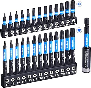 Impact Torx Bit Set 27pcs (T7-T40), S2 Steel Security Torx Bit Set, Tamper Proof Star Bit Set with CNC Machined Tips, 1"&2" Long Impact Bits with Magnetic Bit Holder and Storage Box