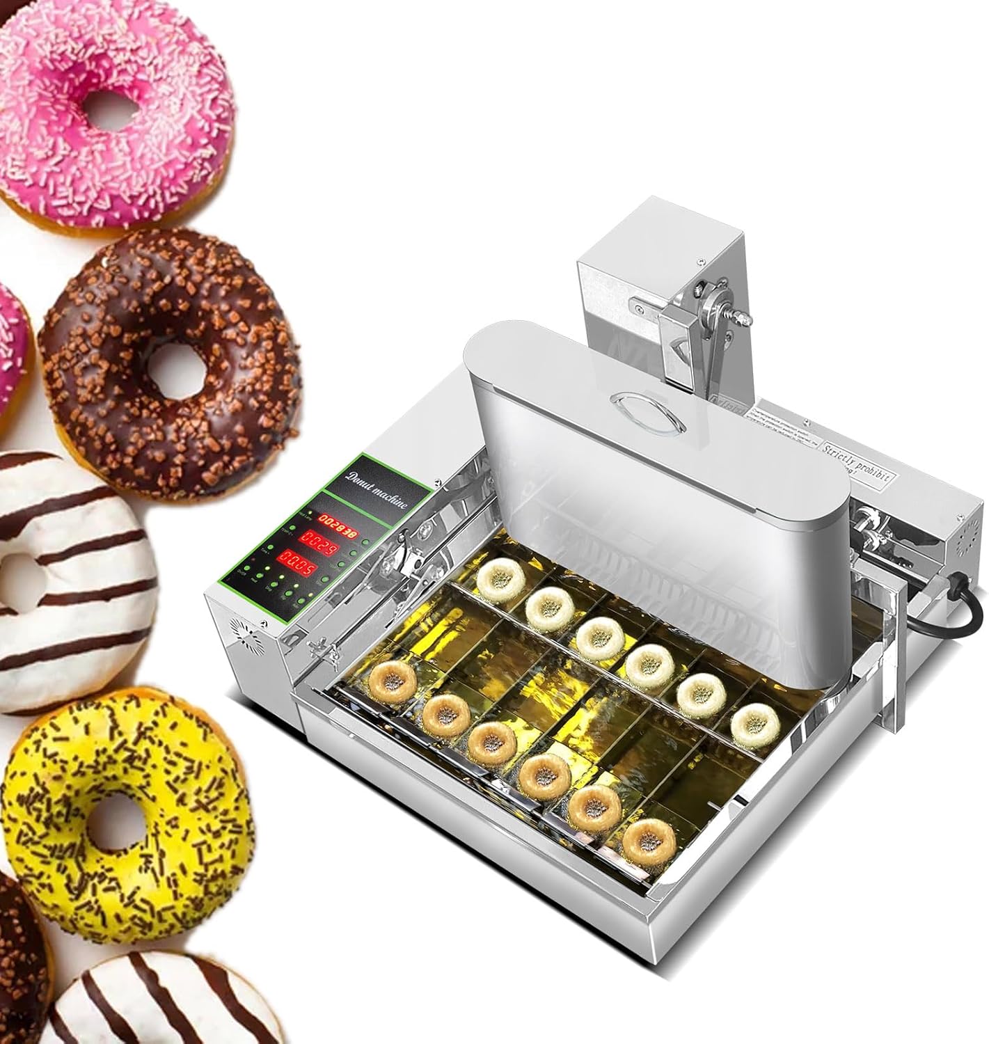 Commercial 6 Rows Donut Making Machine, Auto Doughnut Maker, Donut Maker with Stainless Steel 9.5L Hopper,Adjustable Thickness Auto Doughnut Formed and Fryer