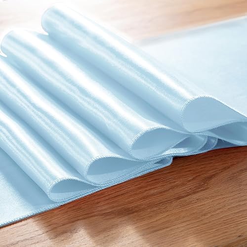 Miniatura 7 de Paquete de 5 caminos de mesa de satén azul claro, 12 x 108 pulgadas, camino de mesa de seda satinada brillante, tela suave, camino de mesa