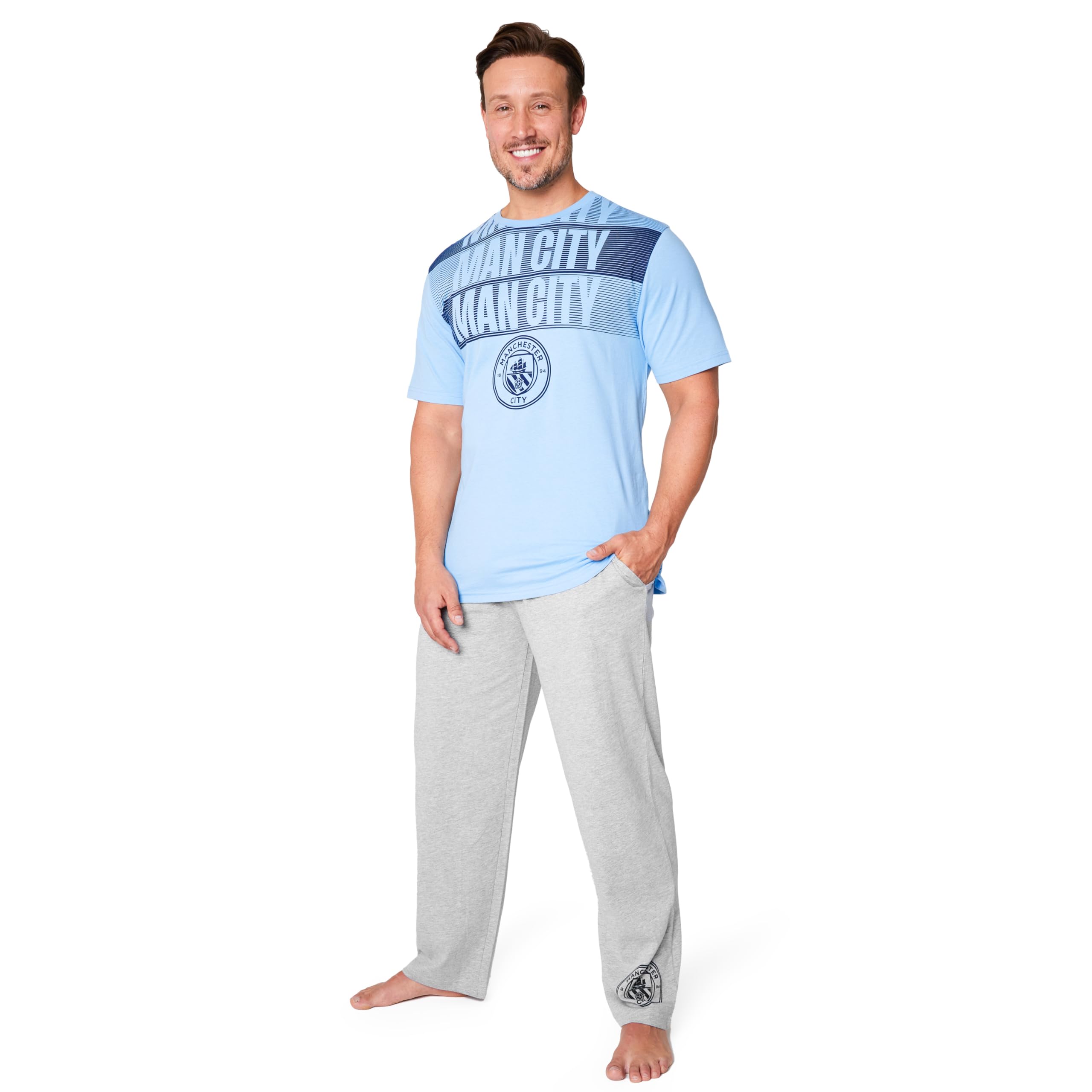 Manchester City FC Men's Pyjama Set - T-Shirt and Bottoms - M