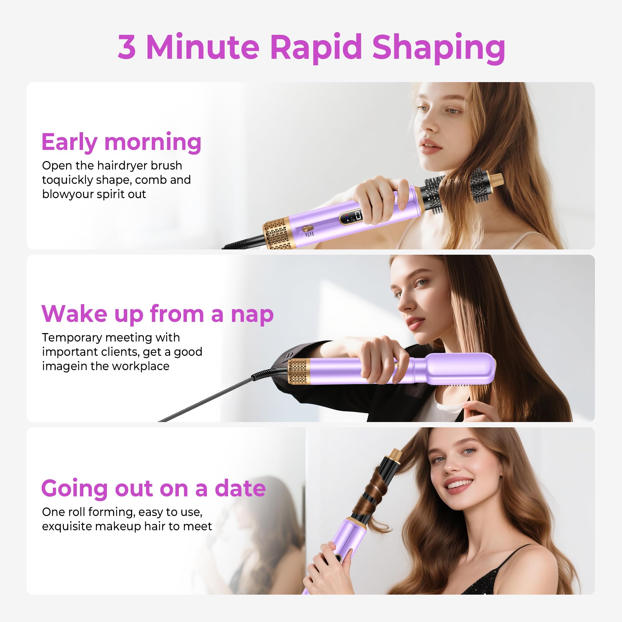 Neue Airstyler 5 in 1 Föhnbürste Set, Ionen Hairstyler mit 30mm Warmluft-Lockenstab | 1000W Haartrockner für Volumen, Trocknen, Glätten & Locken | 3 Temperaturstufen (50°C-105°C) für Alle Haartypen