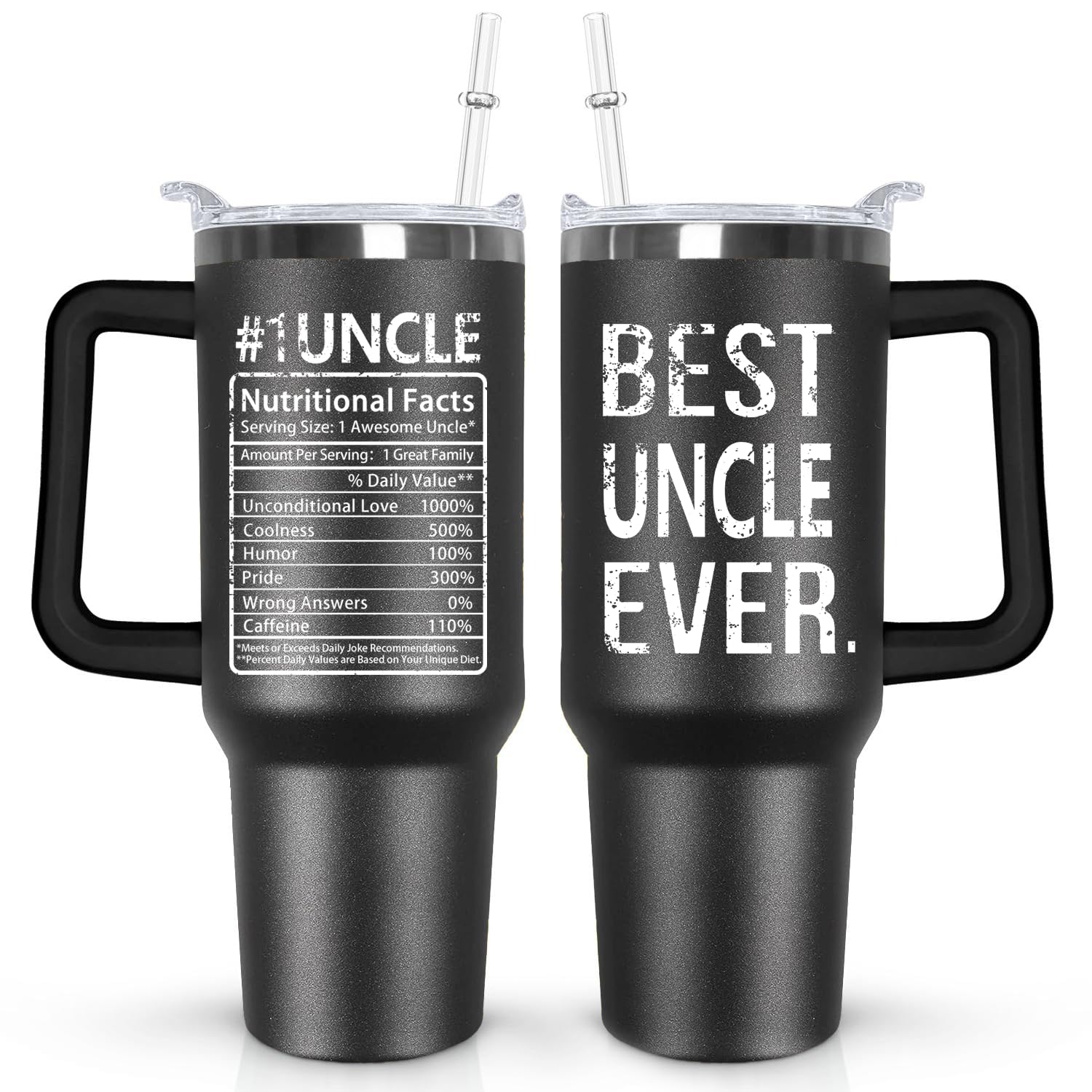 Ceovfoi 40 oz Uncle Tumbler with Handle Lid and Straw,Black Uncle Stainless Steel Cups Mug water Botter,Fathers Day Gift For Uncle From Niece, Nephew