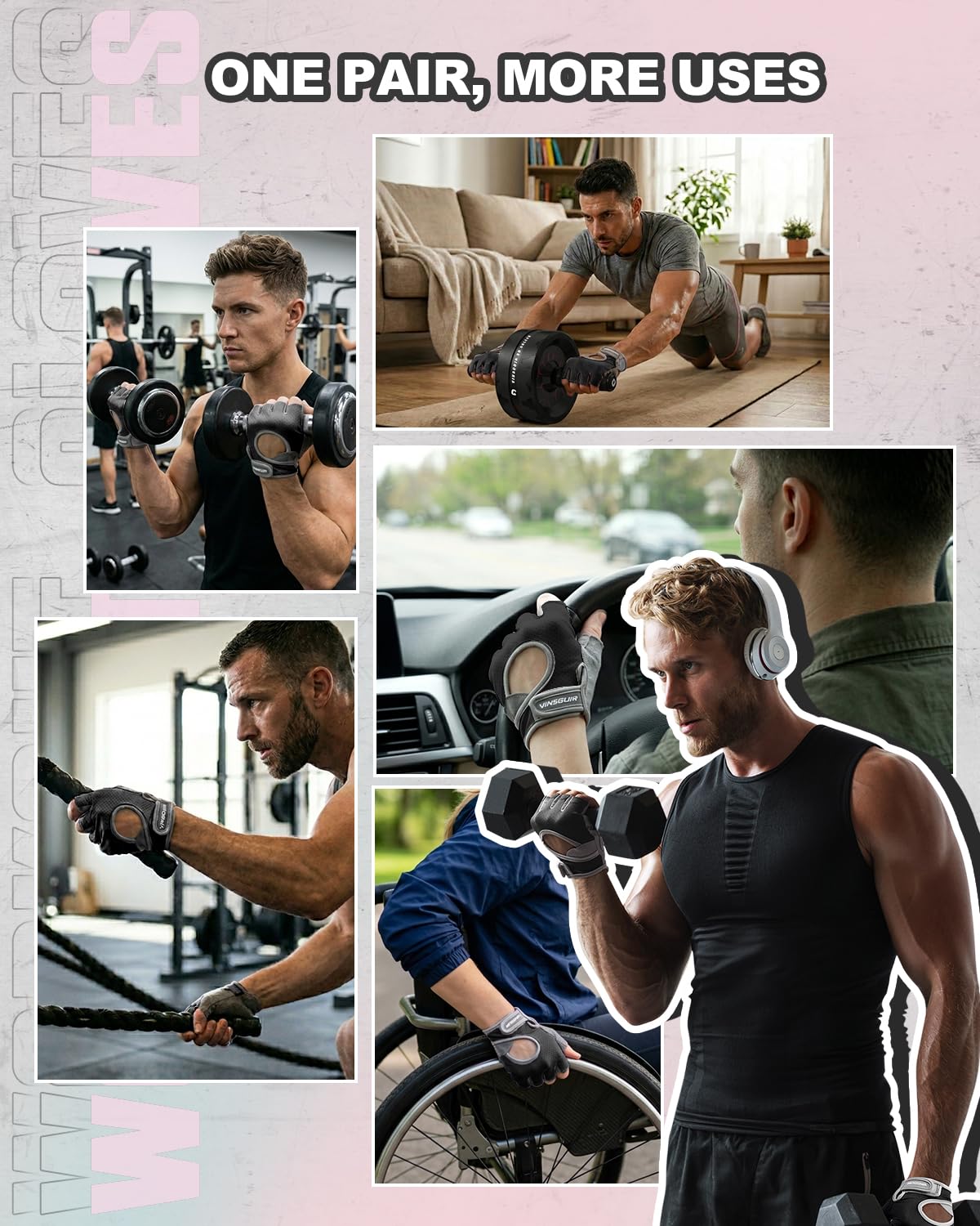 VINSGUIR Guantes de entrenamiento para mujeres y hombres, guantes transpirables para levantamiento de pesas para ejercicio de gimnasio, fitness, entrenamiento y ciclismo, con excelente agarre y