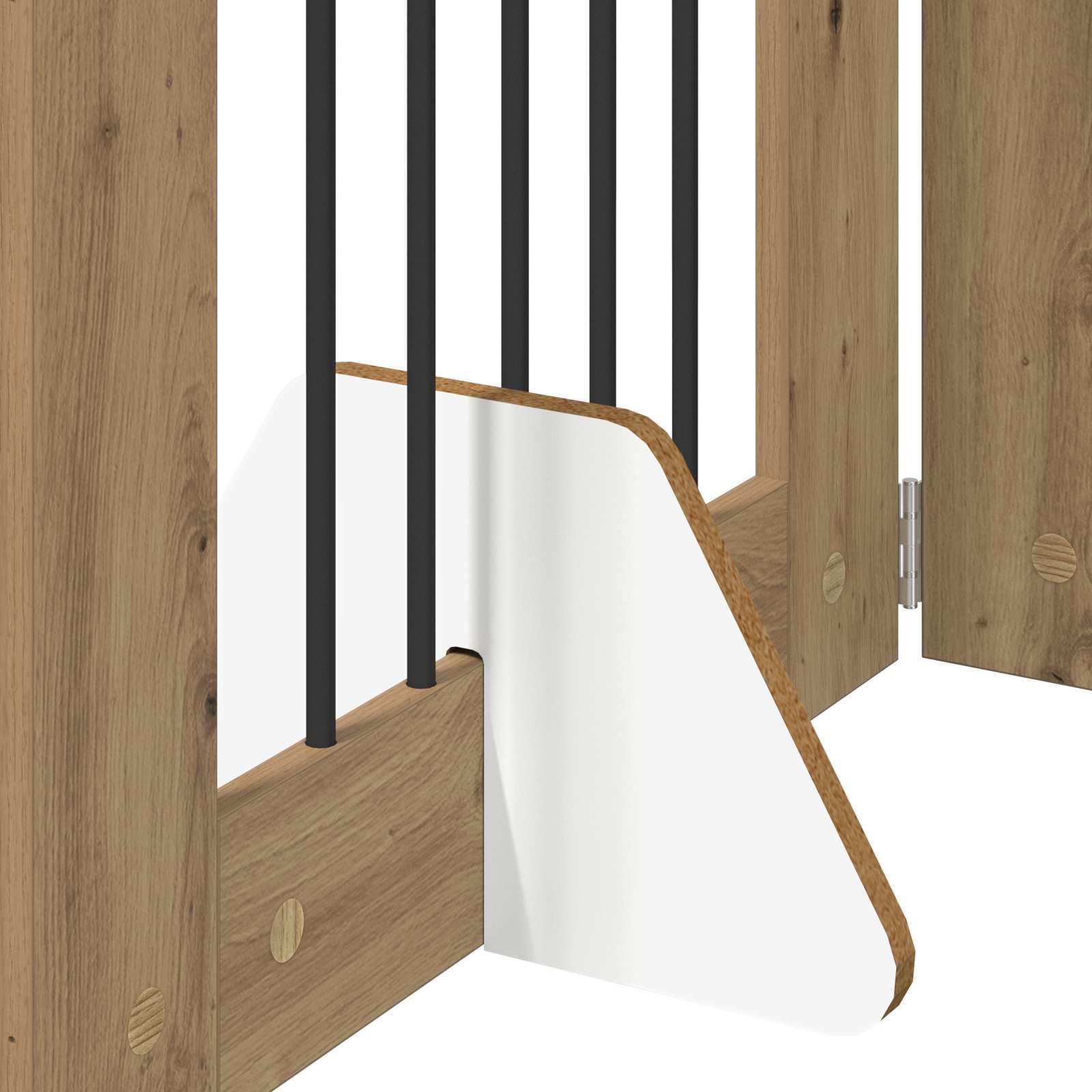 Puerta para perros con soporte, 2 unidades, roble Artisan, 60 x 60 cm, plegable, plegable, modular, ampliable, para interior y exterior, protección y cierre seguros