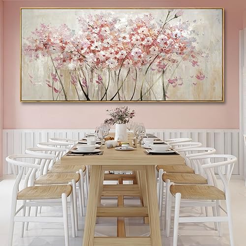 Miniatura 3 de YJYart Arte de pared de madera floral, impresiones fotográficas de paisaje, póster de lienzo rosa y blanco, 40 x 86 pulgadas, decoración de pared de