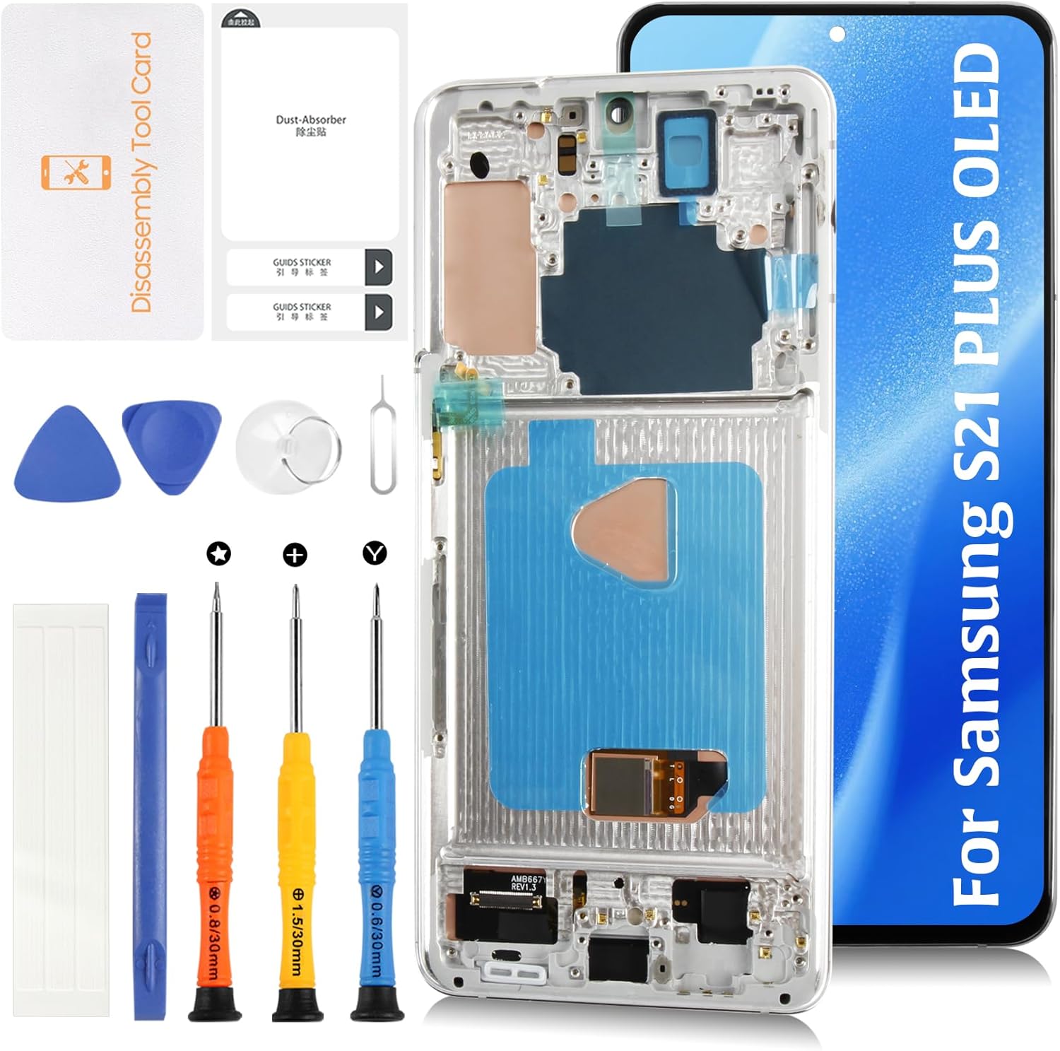 OLED Galaxy S21 Plus (Fingerprint Support) LCD Screen Replacement for Samsung Galaxy S21+ S21 Plus SM-G996 LCD Display Touch Digitizer Assembly (Silver Frame Galaxy S21+)
