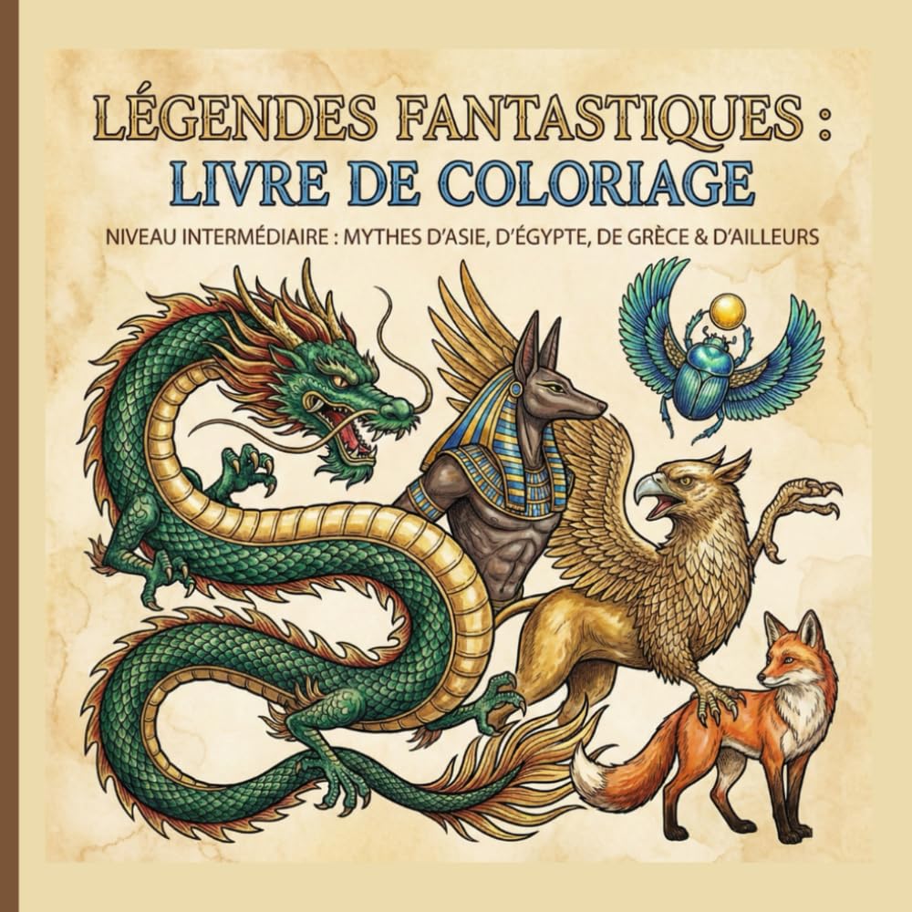 Légendes Fantastiques : Livre de coloriage: Niveau intermédiaire : Mythes d'Asie, d'Egypte, de Grèce et d'ailleurs