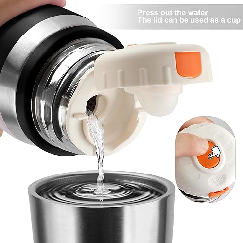 Miniatura 4 de Botellas térmicas de acero inoxidable con taza de 23.7 fl oz23.7 oz botella aislada al vacío para café caliente y frío, botella térmica de agua con