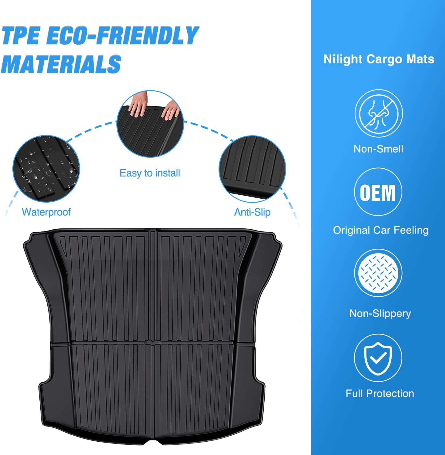 Nilight Cargo Mats for Tesla Model 3 2017 2018 2019 2020 2021 2022 2023,All Weather Protection Heavy Duty Cargo Liners