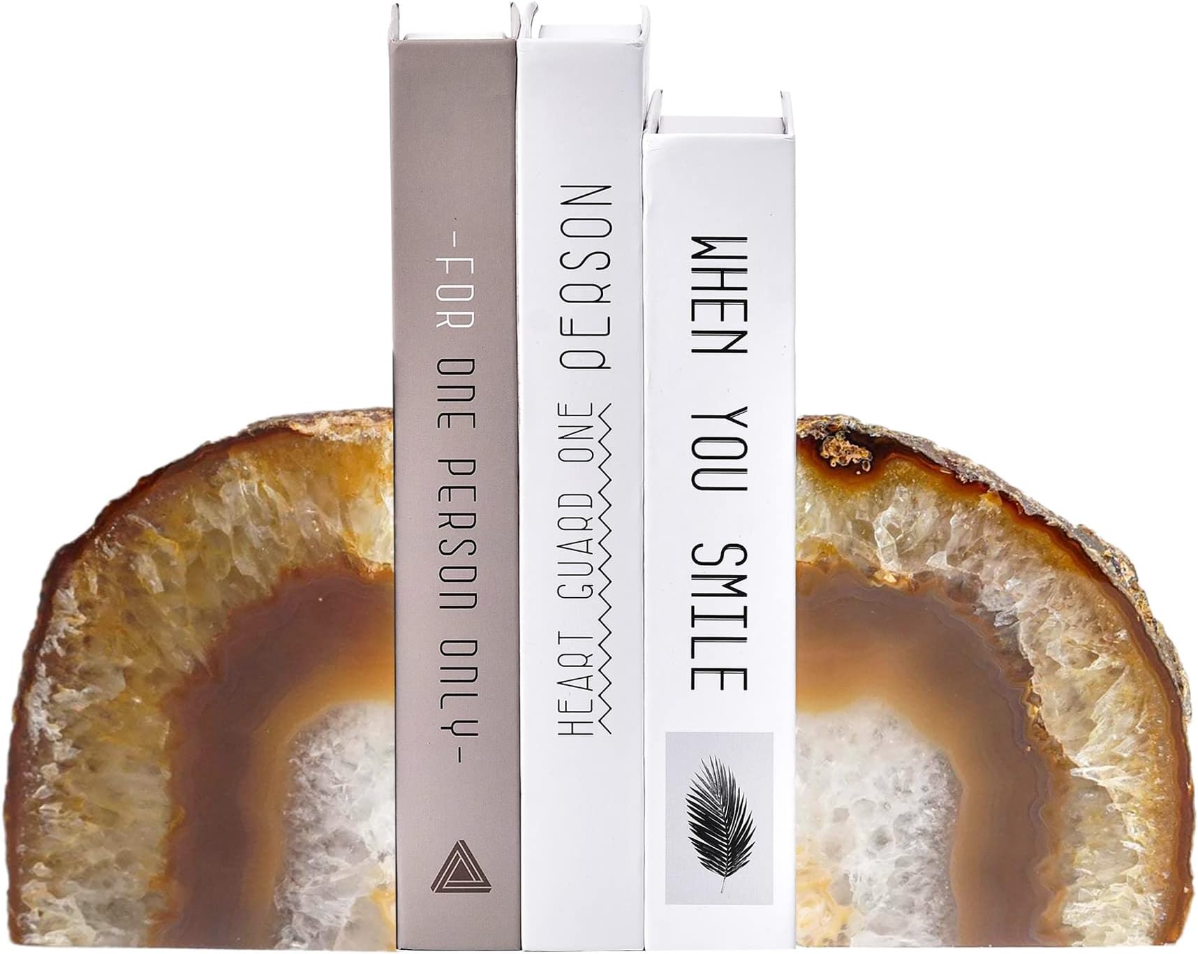 AMOYSTONE Natural Agate Stone Bookends Books Stopper for Bookshelf Decor