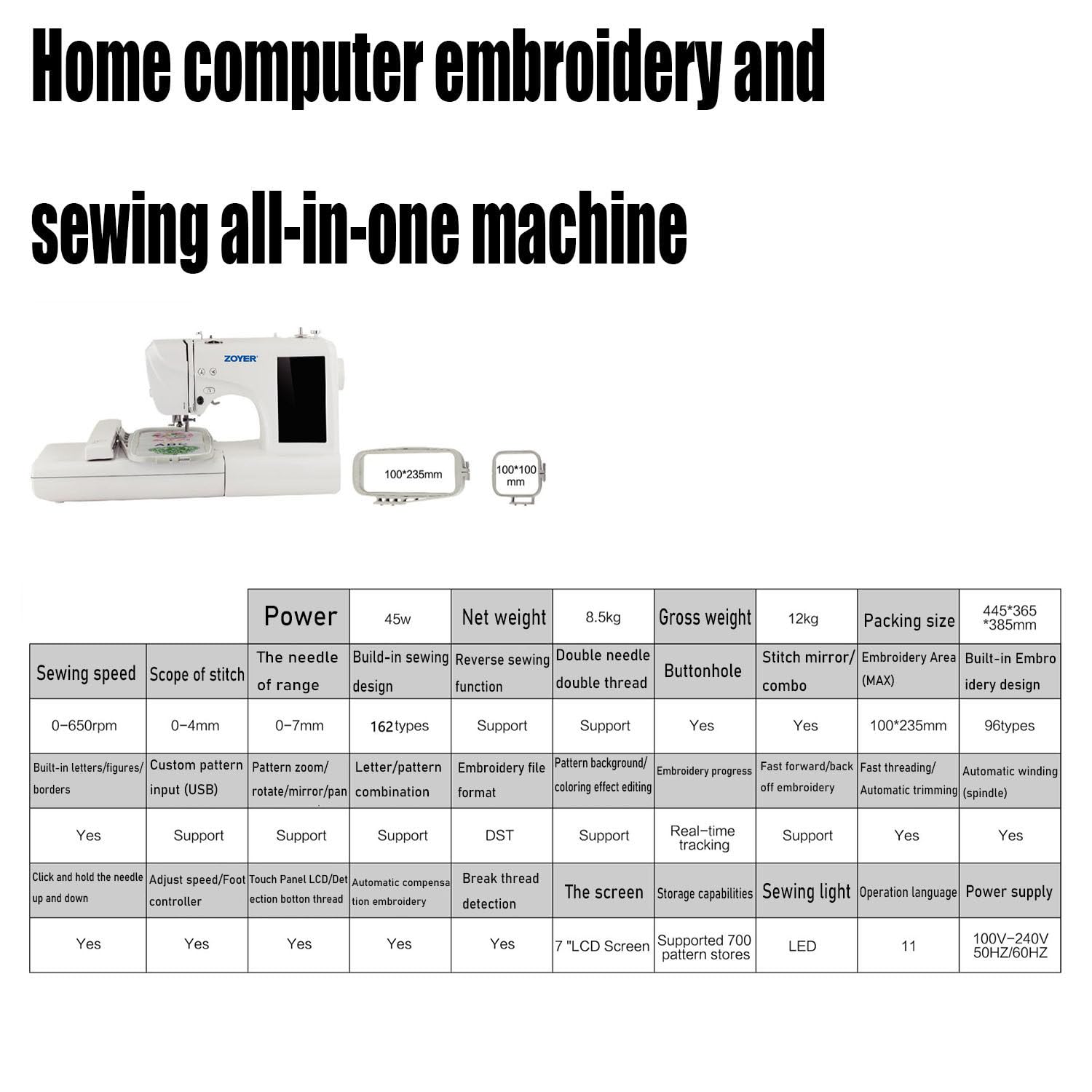 Máquina Bordar Completamente Automática,96 Patrones/8 Patrones Digitales/10 Marcos,área Marco 4" X 4",Pantalla Táctil 9",Adecuada para Prendas Vestir Y Ropa Cama