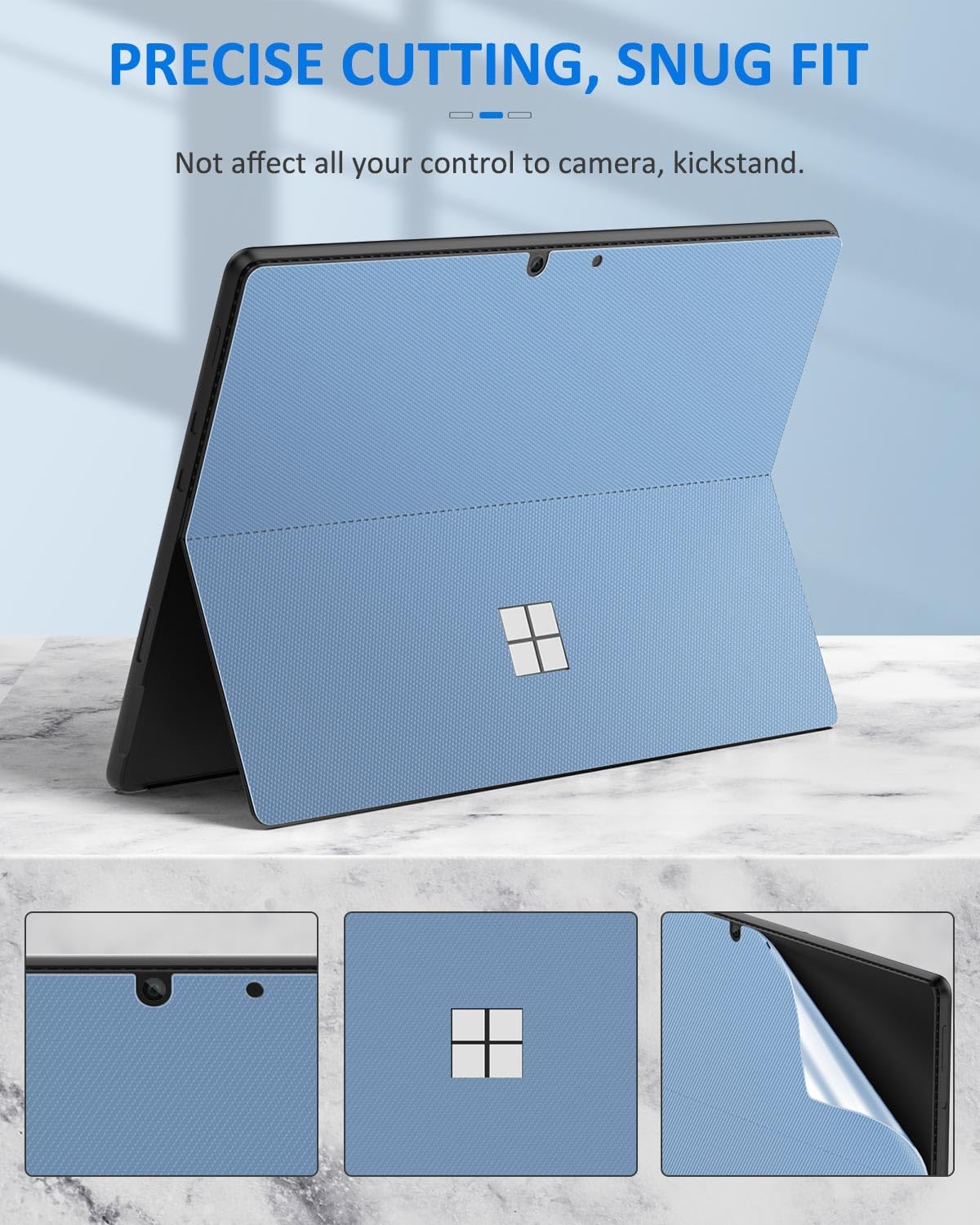MoKo Pegatina Trasera de Tableta para Microsoft Surface Pro 11 2024 / Surface Pro 10 / Pro 9 /Pro 8, Cubierta Protectora de Cuero PU Skin Cover para Surface Pro 11/10, Azul Real