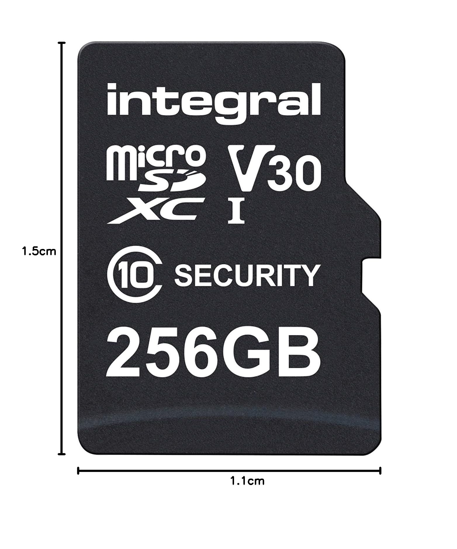 Integral Scheda di sicurezza Micro SD da 256 GB per dash-cam, videocamere domestiche, CCTV, body cam e droni. Durata prolungata e registrazione affidabile di volta in volta con elevata resistenza