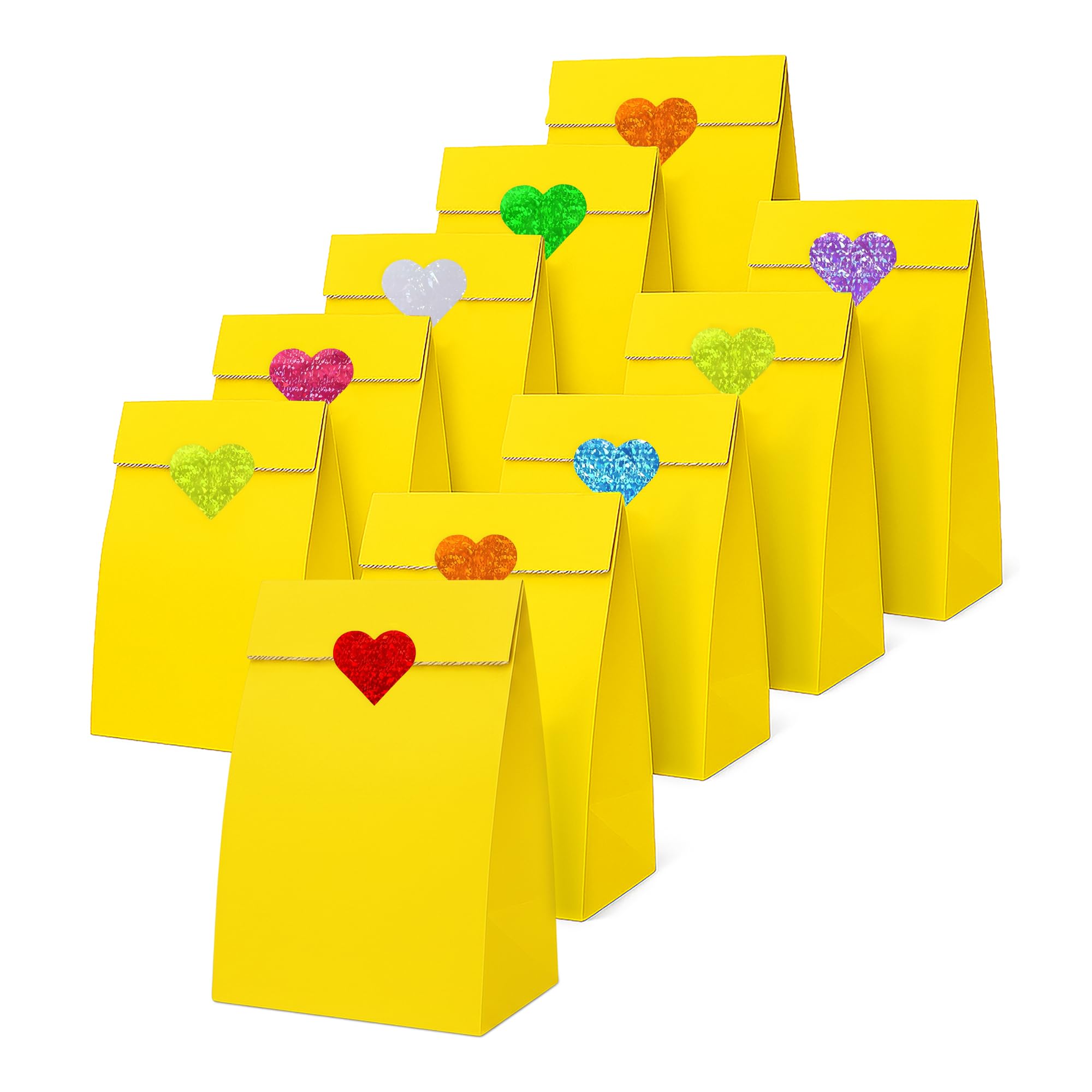 Thepaperbagstore 50 Yellow Paper Party Bags with Heart Stickers
