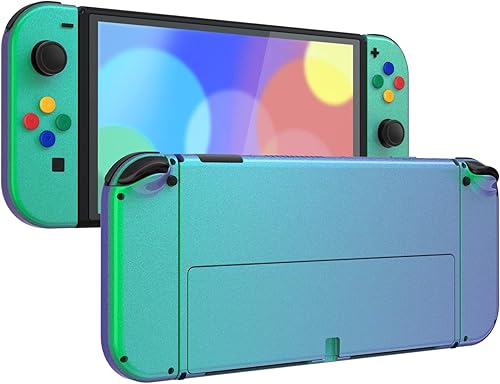 eXtremeRate Chameleon - Juego completo de carcasa para Nintendo Switch OLED placa trasera de consola de repuesto y soporte de metal carcasa y