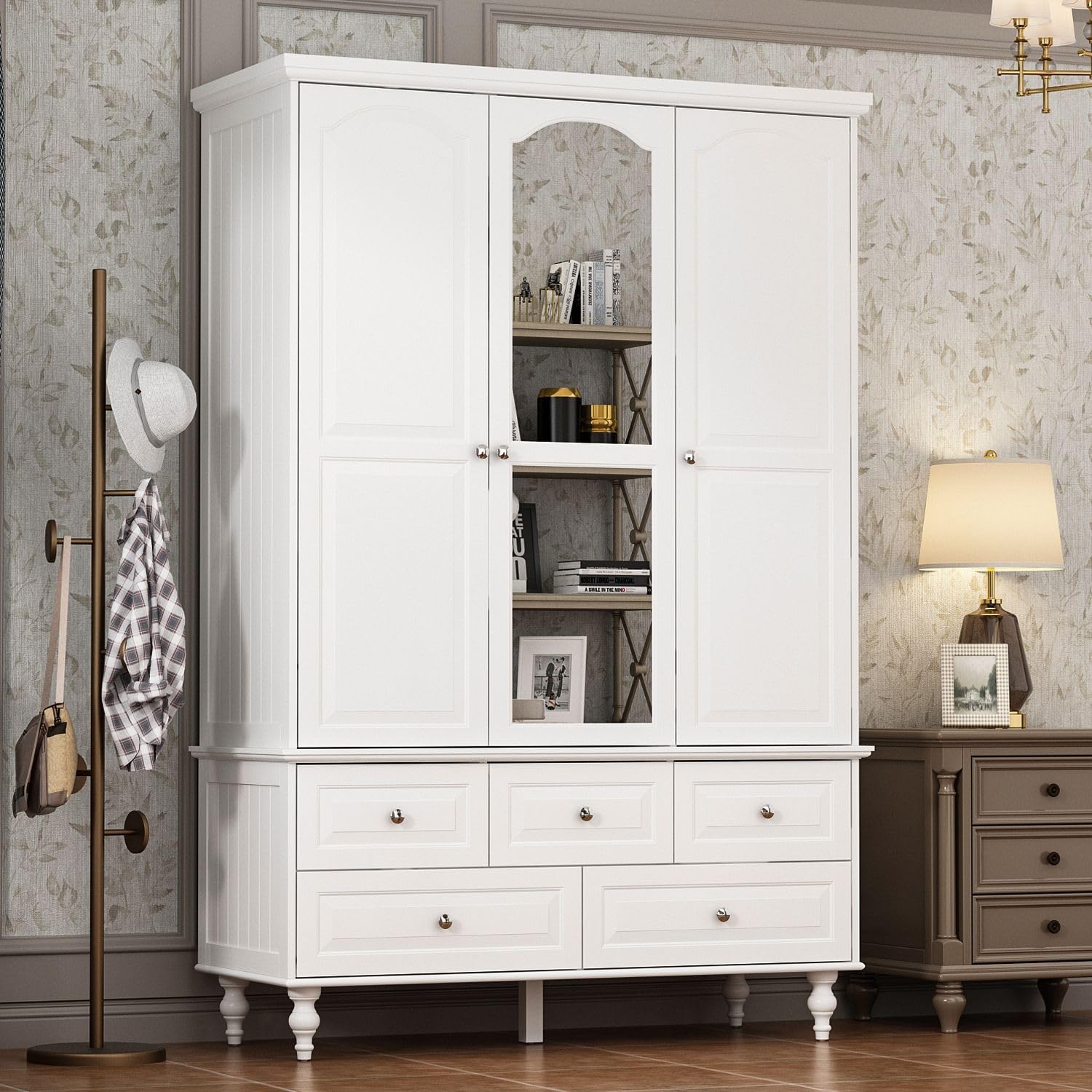 Armario Con Puertas De Ratán Y Cajón Grande - Estilo Rústico Blanco 180x85x52 Cm | Estantes Ajustables