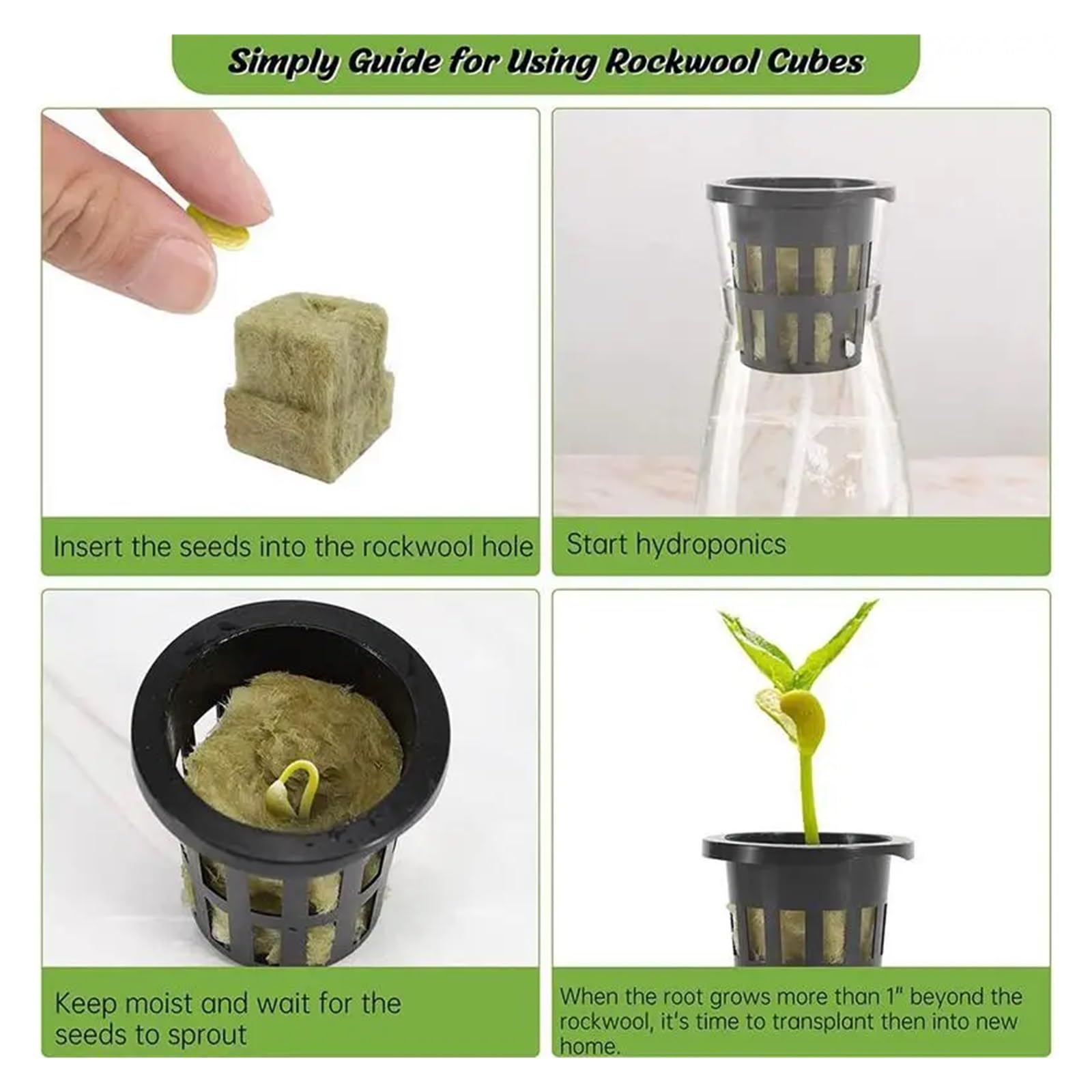 Cubi di lana di roccia Lana di roccia Grow Cubes Piantare cubi for la coltura idroponica Buon assorbimento d'acqua Kit idroponica Mesh Net Cup for giardino di casa Yard per serre per una crescita
