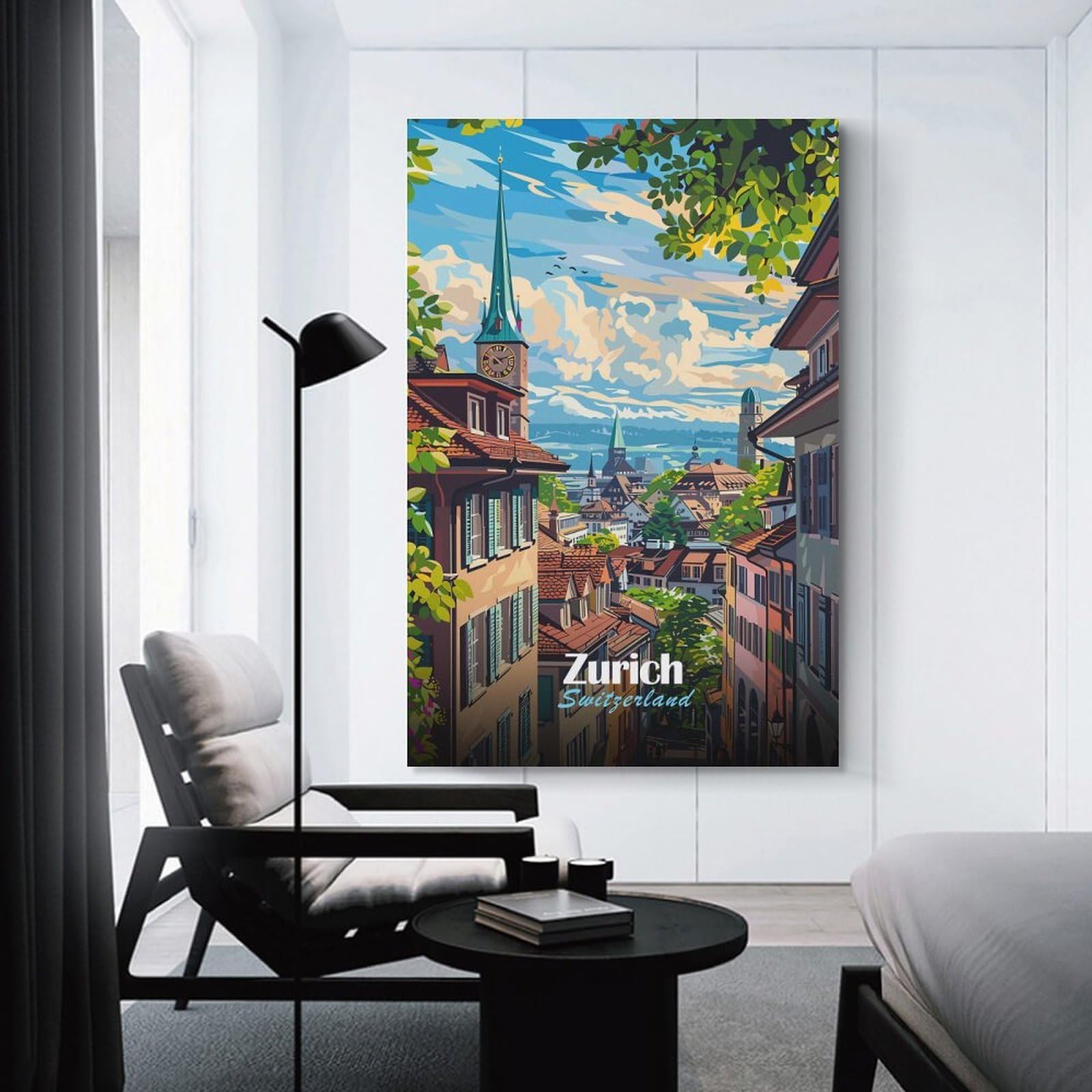 Junmoney Canvas Art Print Zurich, Switzerland Cityscape Art, 08x12inch(20x30cm), for New Homes, Bedrooms Or Workspaces, Thoughtful Wall Decor for Art Lovers