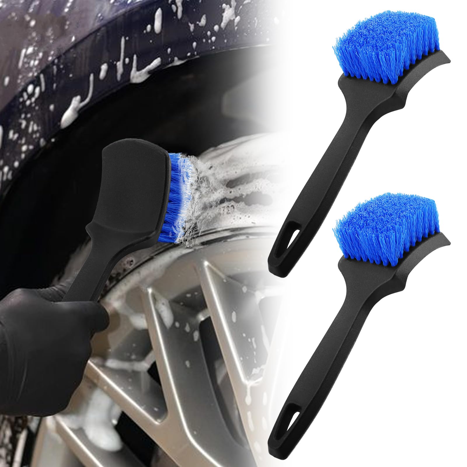 Vbgurr Blue Car Tire Cleaning Brush,Black Durable Wheel Brush With Comfortable Handle,Rim Tyre Detailing Brushes For Tyres,Wheels,Rims,Motorcycles,Bicycles,Boats (Blue)
