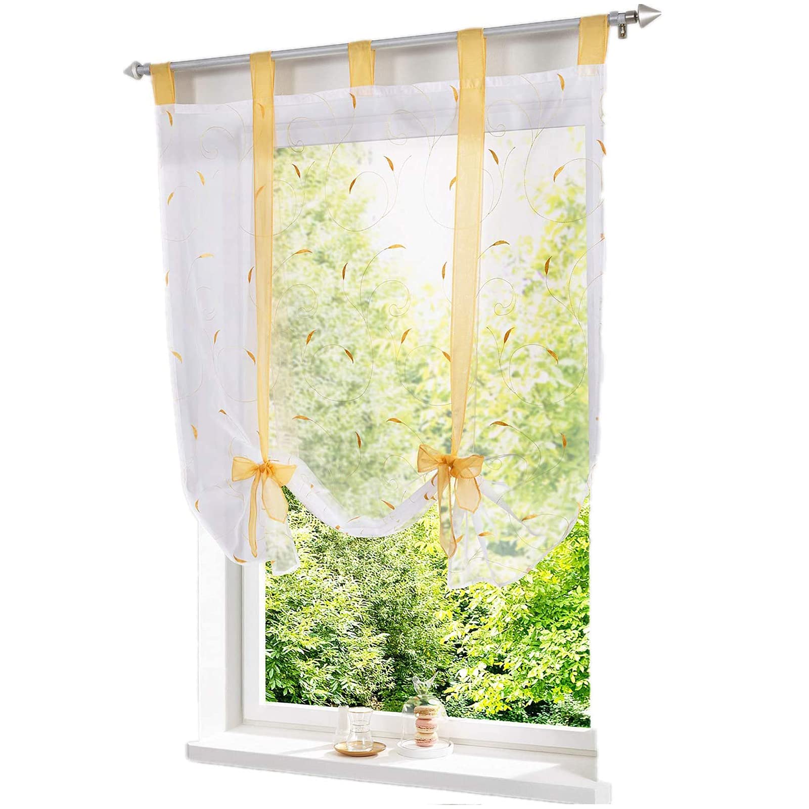 ESLIR - Estor Con Trabillas, Cortina Transparente Con Trabillas, Bordado, Moderno, Blanco, 120 X 140 Cm, 1 Pieza