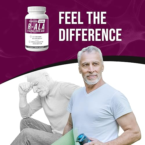 Miniatura 7 de NERVE RENEW R-ALA estabilizado R ácido alfa lipoico 600 mg suplemento de apoyo nervioso paquete de 3