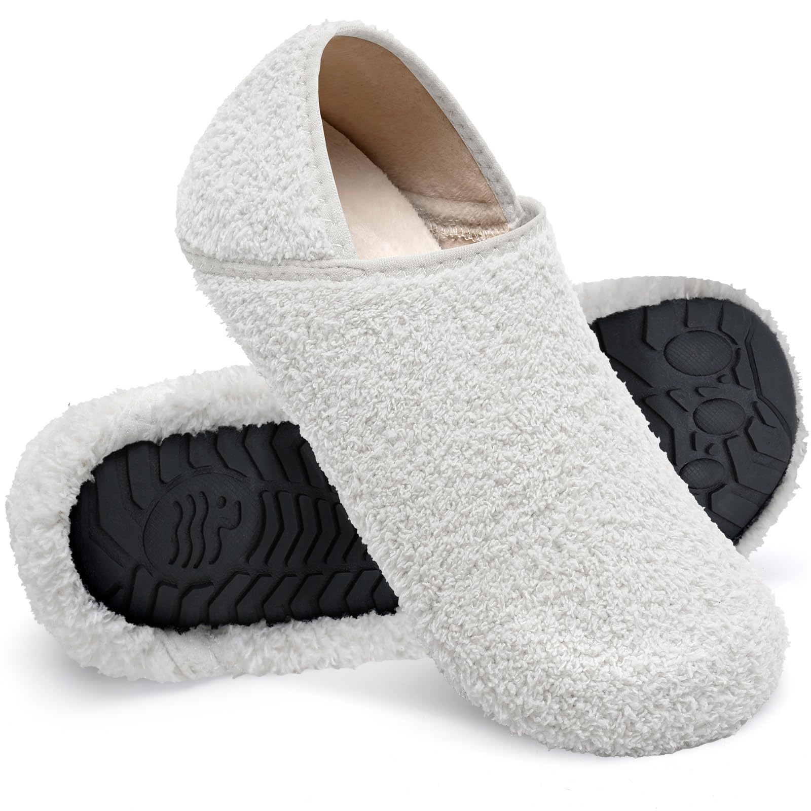 WateLves Womens & Mens Lightweight Cozy Faux Furry House Slippers - Rubber Sole Slip On Sock Shoes - Foldable Travel Slippers - Indoor & Outdoor
