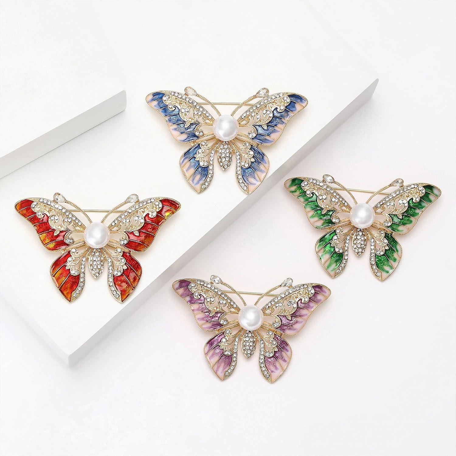 Enamel Butterfly/Dragonfly/Peacock Rhinestones Brooch for Women Animal Pins Birthday Gift
