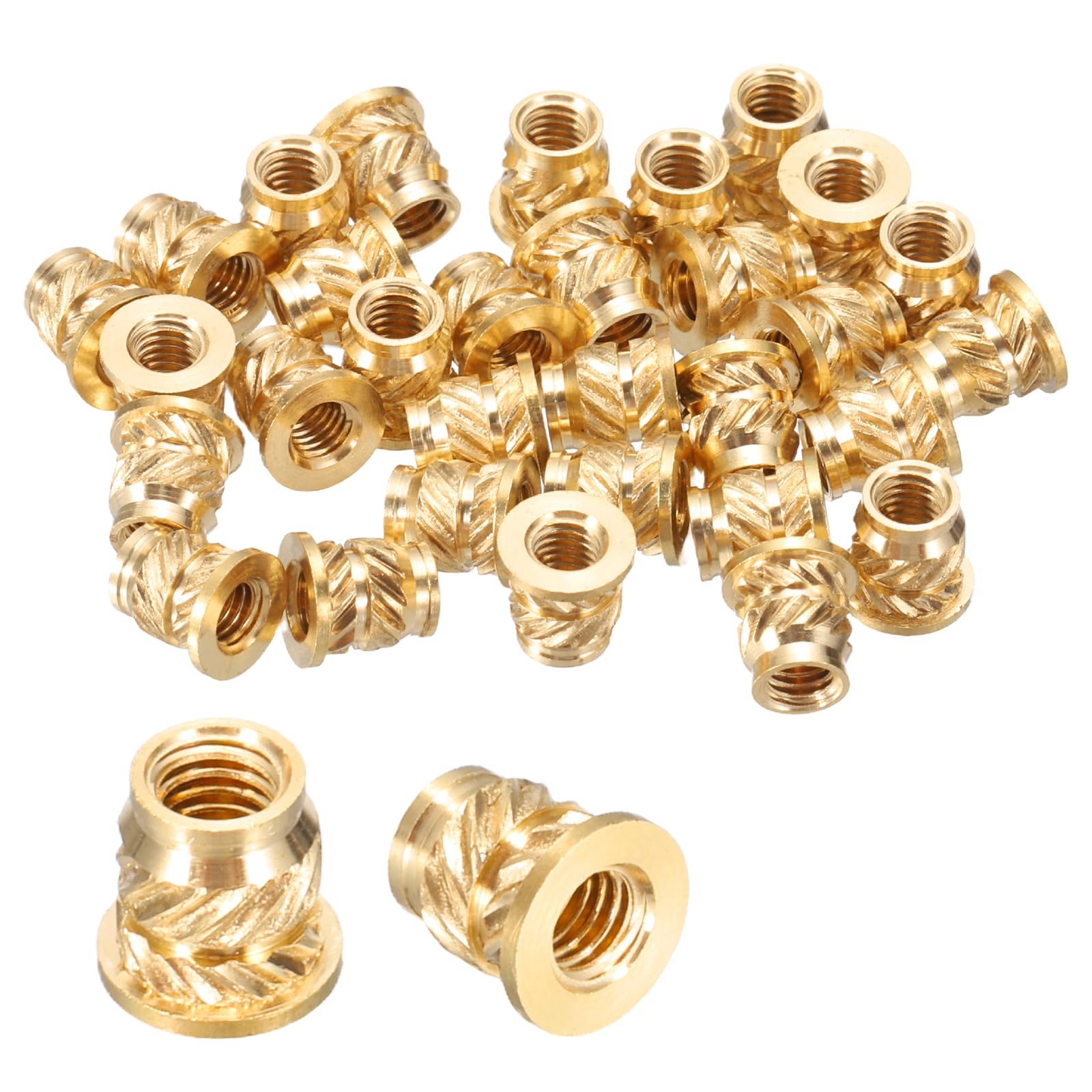 sourcing map 30 Pcs Threaded Inserts, M3 x 5.4mm H x 4.6mm OD Brass Metric Knurled Flange T-Nuts Female Threaded Heat Set Inserts Embedment Nut for Plastic and 3D Printing Components