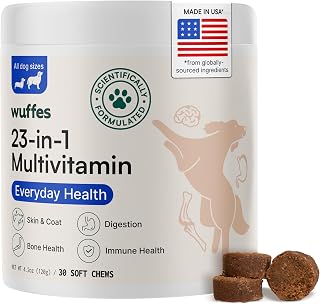 Wuffes 23-in-1 Dog Multivitamin Chews: Hip & Joint, Skin & Coat, Immune Support with Omega 3, Zinc, Iron, Vitamin C - Puppies & Seniors, 30 Soft Chews