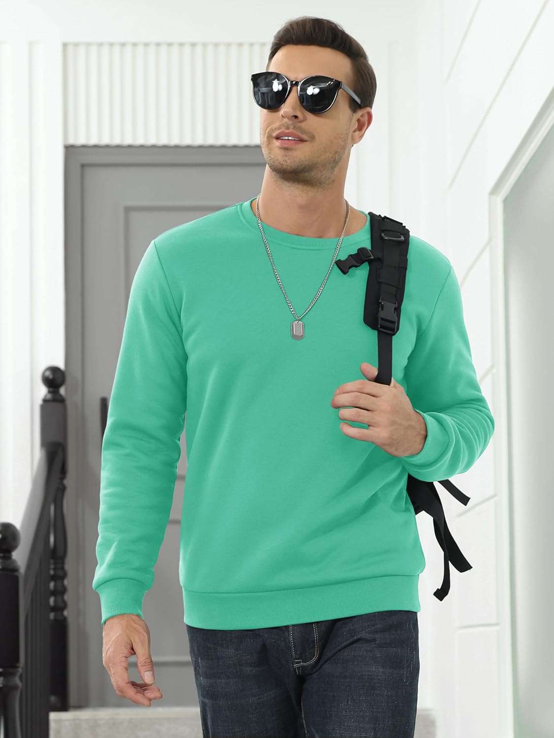 MAGCOMSEN Men's Sherpa Lined Sweatshirts Fleece Pullover Basic Tops Warm Crewneck Winter Sweatshirt - Image 2