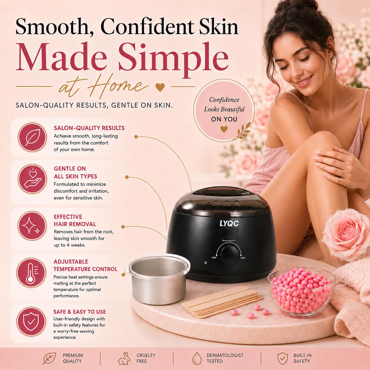 Waxing Kit for Women, Digital Wax Warmer Pot for At-Home Hair Removal, Hot Wax Kit for Face, Body, Bikini, Brazilian and Sensitive Areas