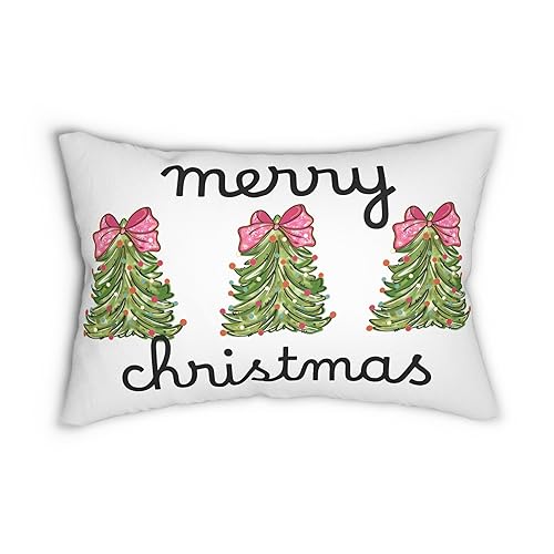 Pink Christmas Trees Pillow, Outdoor Holiday Pillow, Oblong