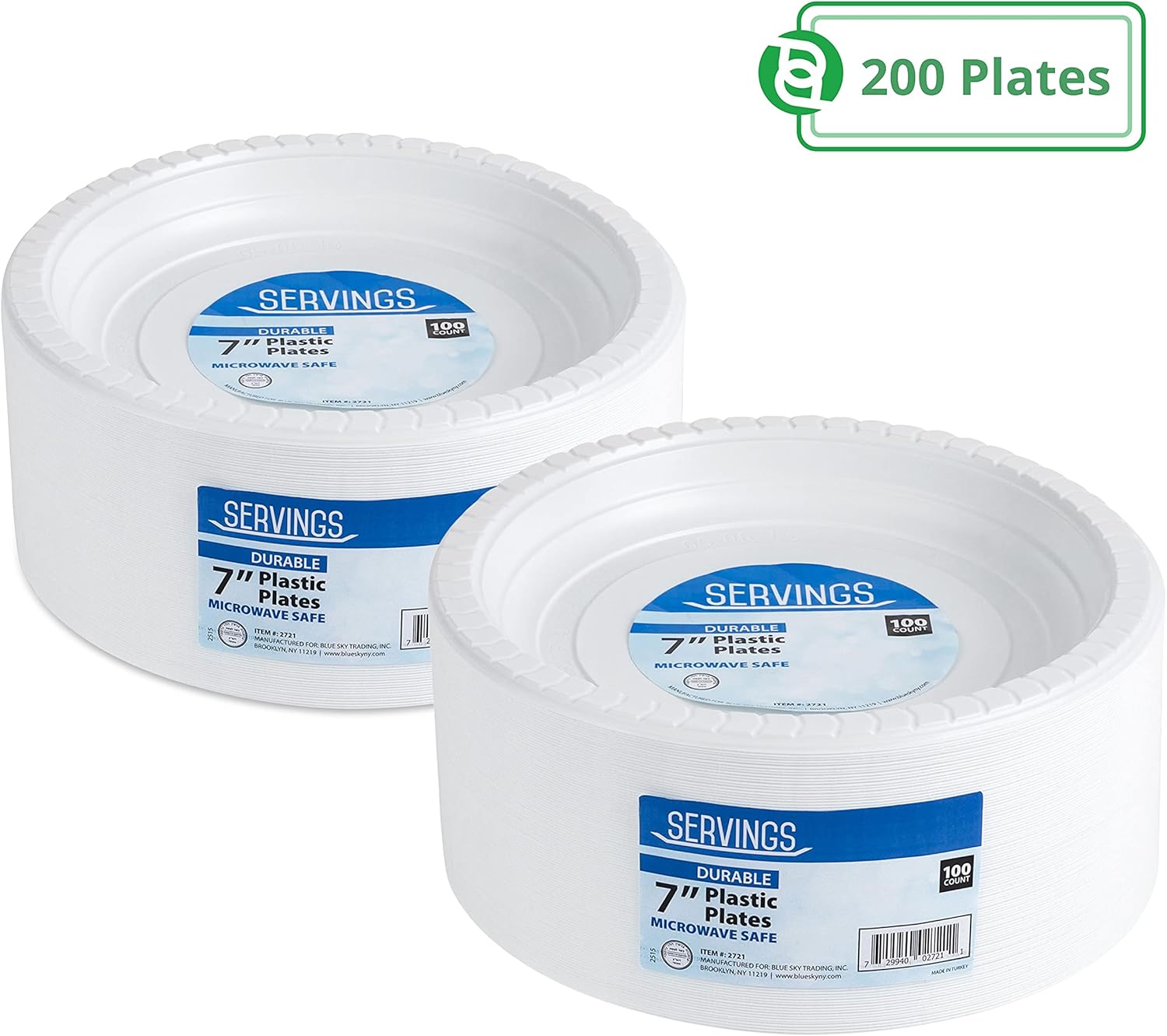 Blue Sky 7 Inch White Plastic Plates - [200 Count] Disposable Plastic Plates, Microwave Safe, Perfect for Birthday Parties, Weddings, Banquets, Picnics, and Everyday Use