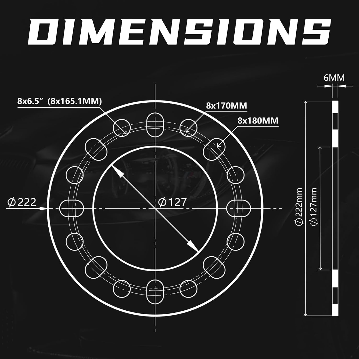 Four-Piece Wheel Spacer Set, 6mm 8x6.5 8x170 8x180 Wheel Spacers, Precision Positioning Reduces Vibration, Enhances Ride Comfort — Universal Fit
