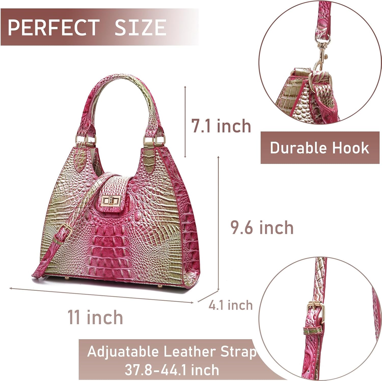 Ladies Tote Leather Bags for Women Crocodile Embossed Zipper Satchel Purse Classy Compartments Crossbody bag - Image 3