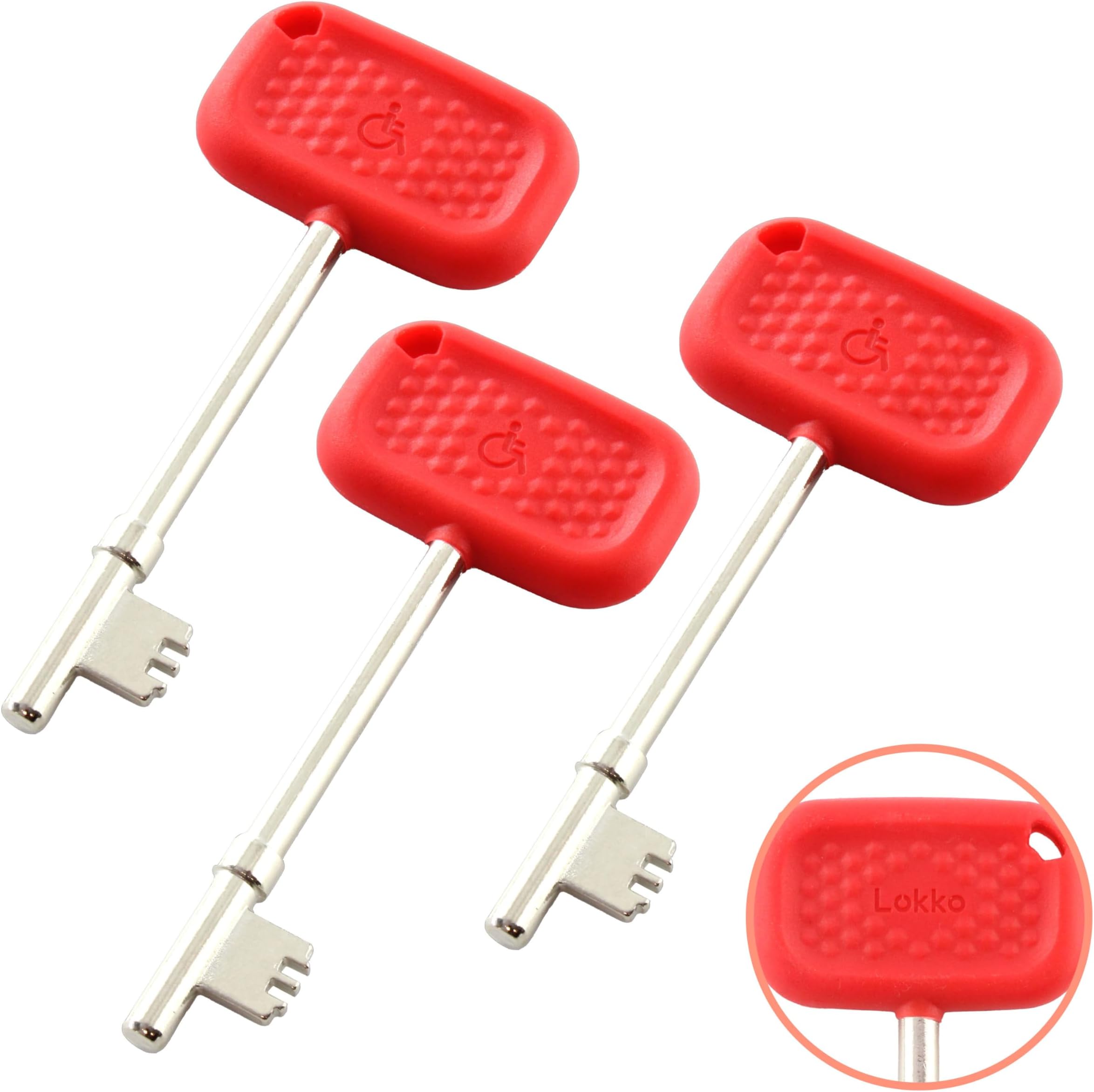 Lokko Radar Key for Disabled Toilets UK (3 Pack) - Boxed - Red - Dimpled Grip, Durable, Waterproof, Easy to Use
