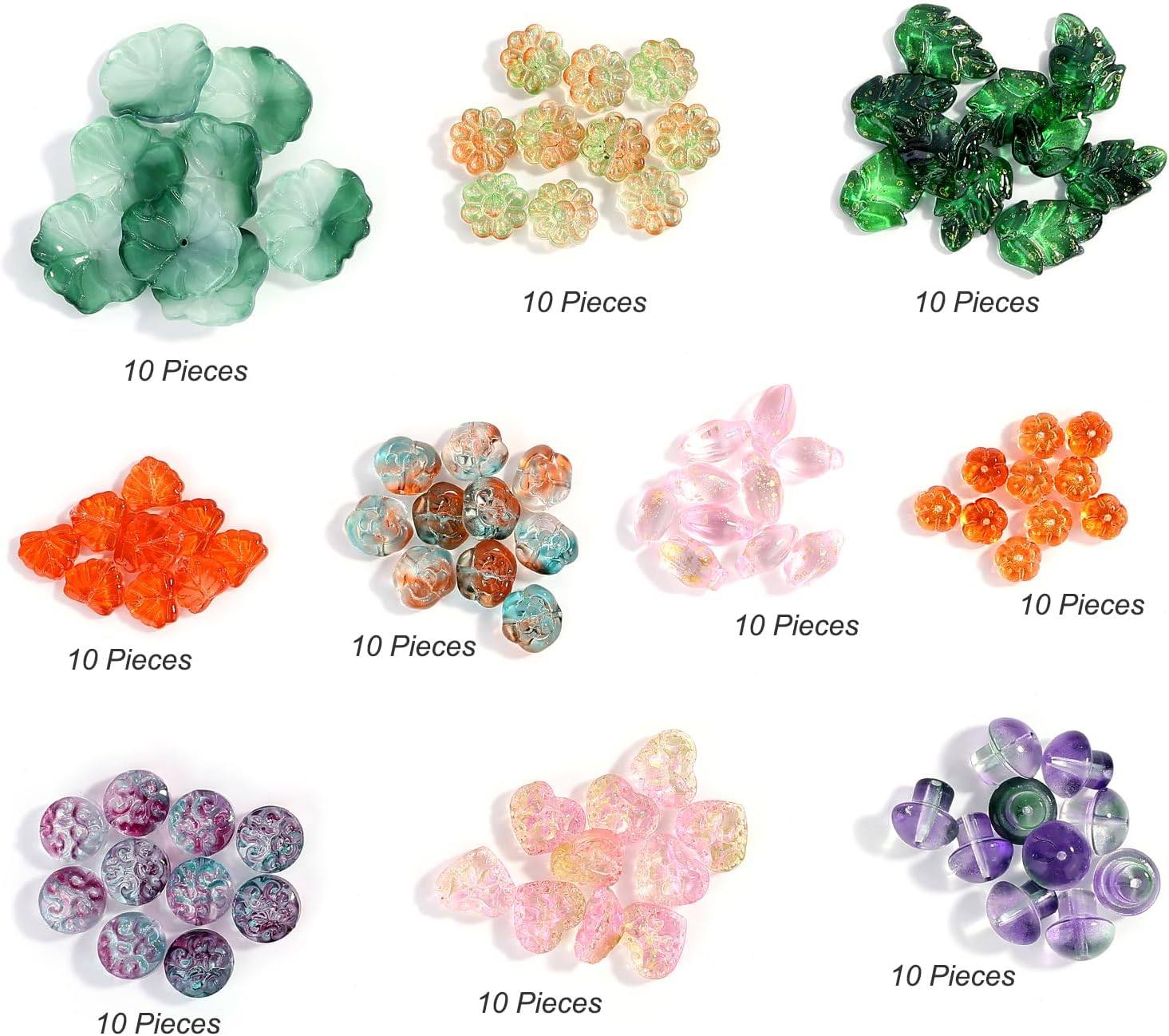 Gocelyn 100Pcs Assorted Crystal Glass Beads of Various Plants for Jewelry Making, Theme of Flower Leaf Plants Czech Glass Loose Beads for Crafts Bracelets Necklaces Pendants - Image 6