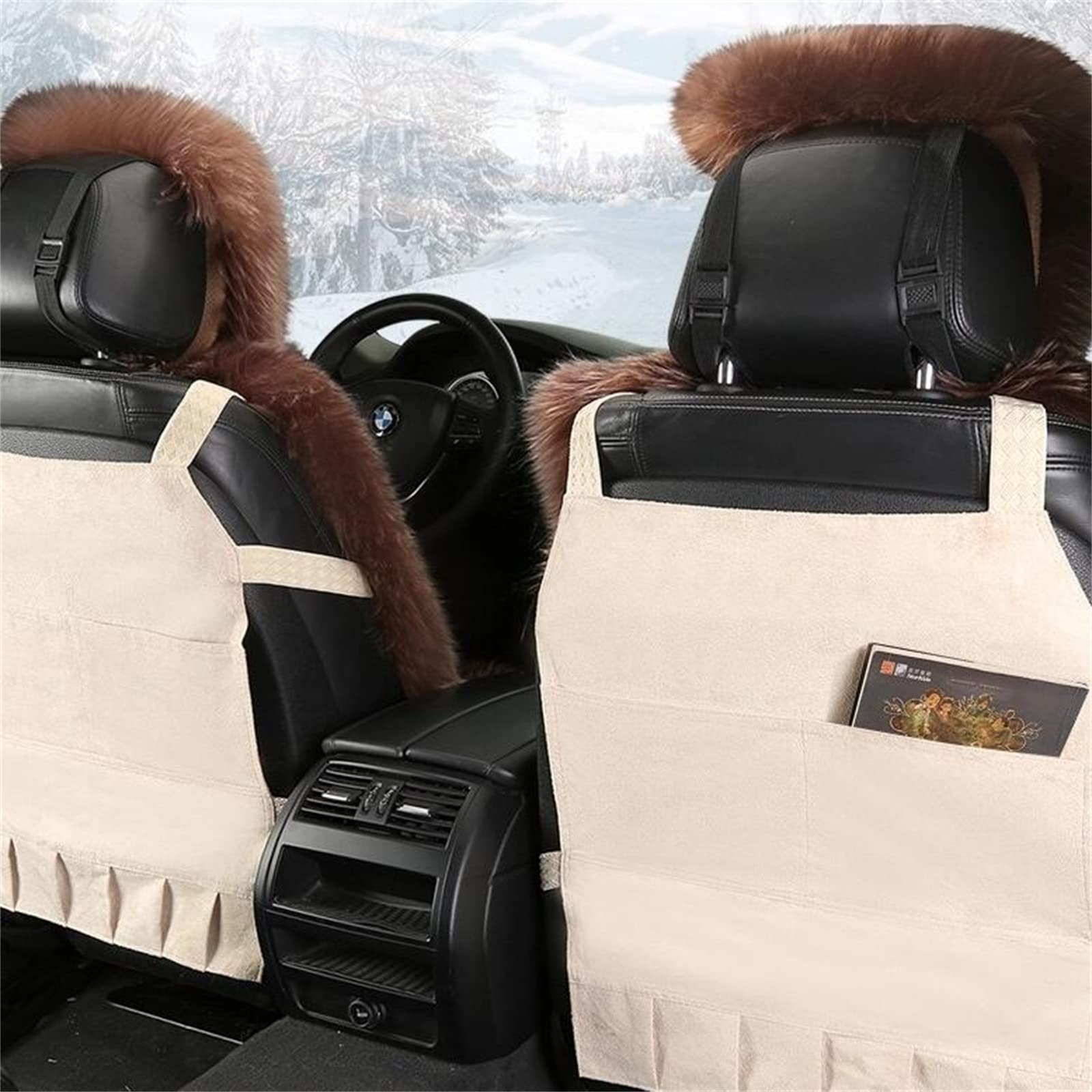 Funda de asiento de coche de peluche, universal, color gris claro