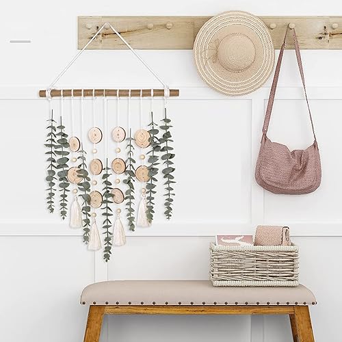 Miniatura 2 de Cyitimo Decoración de baño artificial de eucalipto para colgar en la pared, hojas de eucalipto sintético, planta colgante con palo de madera con