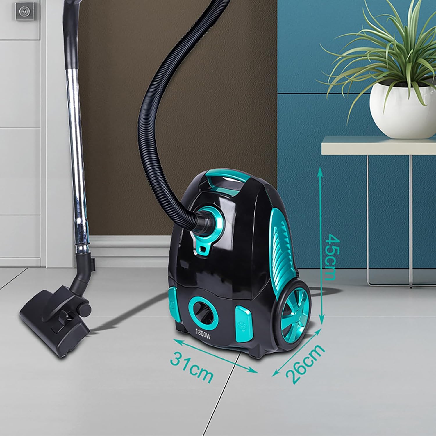 Handheld Canister Vacuum Cleaner, Multi-Functional Dry Use, Powerful Suction, Foot Pedal Design, Low Noise, Large Capacity, Easy Clean for Home Black