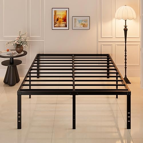 Miniatura 70 de Marco de cama Queen de 16 pulgadas, no necesita somier, plataforma de metal resistente tamaño Queen, soporte de hasta 3000 libras, fácil montaje,