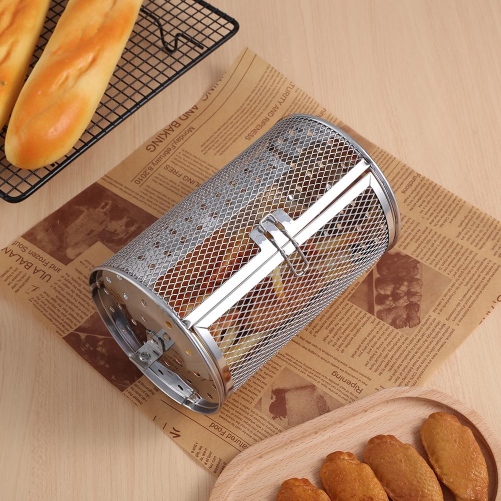 SUPVOX Stainless Steel Rotisserie Basket 11.8 Inch Rotating Oven Grill Cage with Easy-Open Door for Roasting Nuts Vegetables Chestnuts and Sweet Potatoes