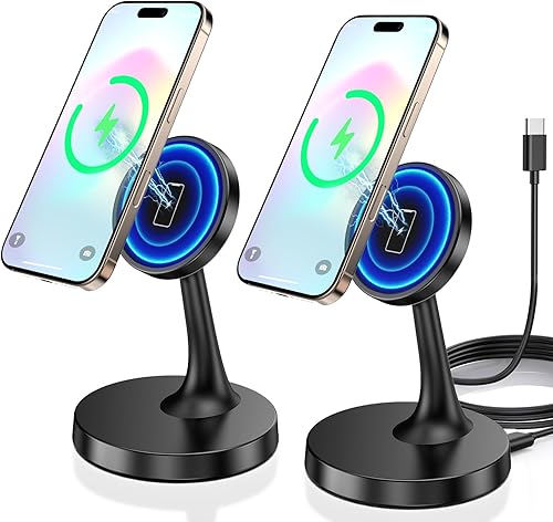 Paquete de 2 Cargadores Inalámbricos Magnéticos para iPhone, Soporte de Cargador Rápido Mag-Safe de 15W para iPhone 17/17 Air/17 Pro/17 Pro Max