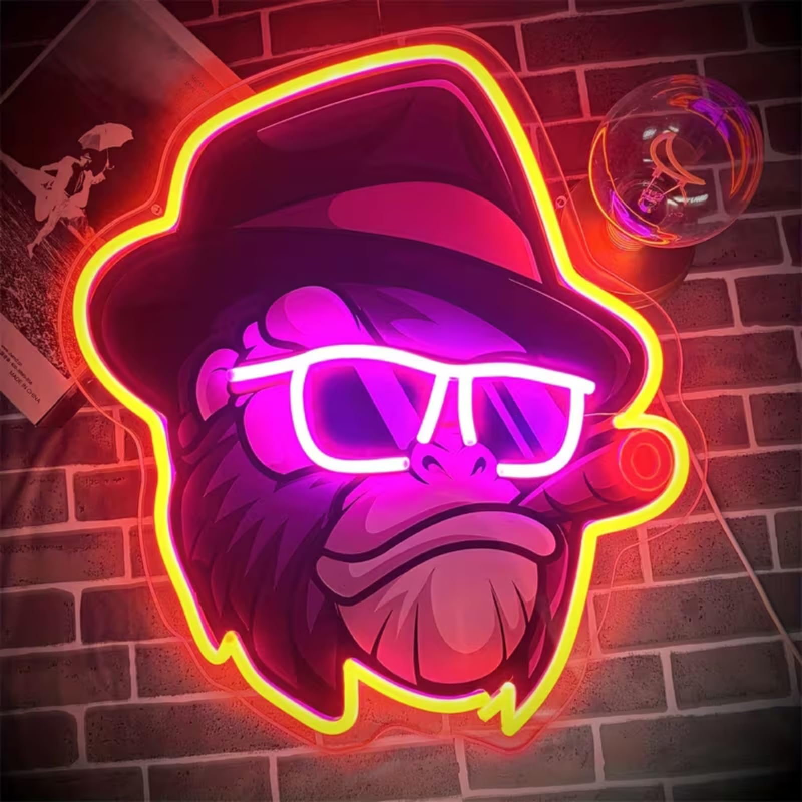 Cool Monkey UV Print LED Neon Sign Acrylic Light Up Art Wall Decor for Man Cave Garage Bar Stores Bedroom Room Decorations Party Home Holiday USB Powered