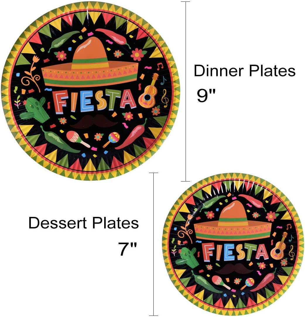 Fiesta Cinco De Mayo Party Supplies Paper Plates and Napkins Bulk 200PCS Mexican Themed 9 inch 7 inch Dessert Round Disposable Plates Party Favors Tableware Set for 50 Guests