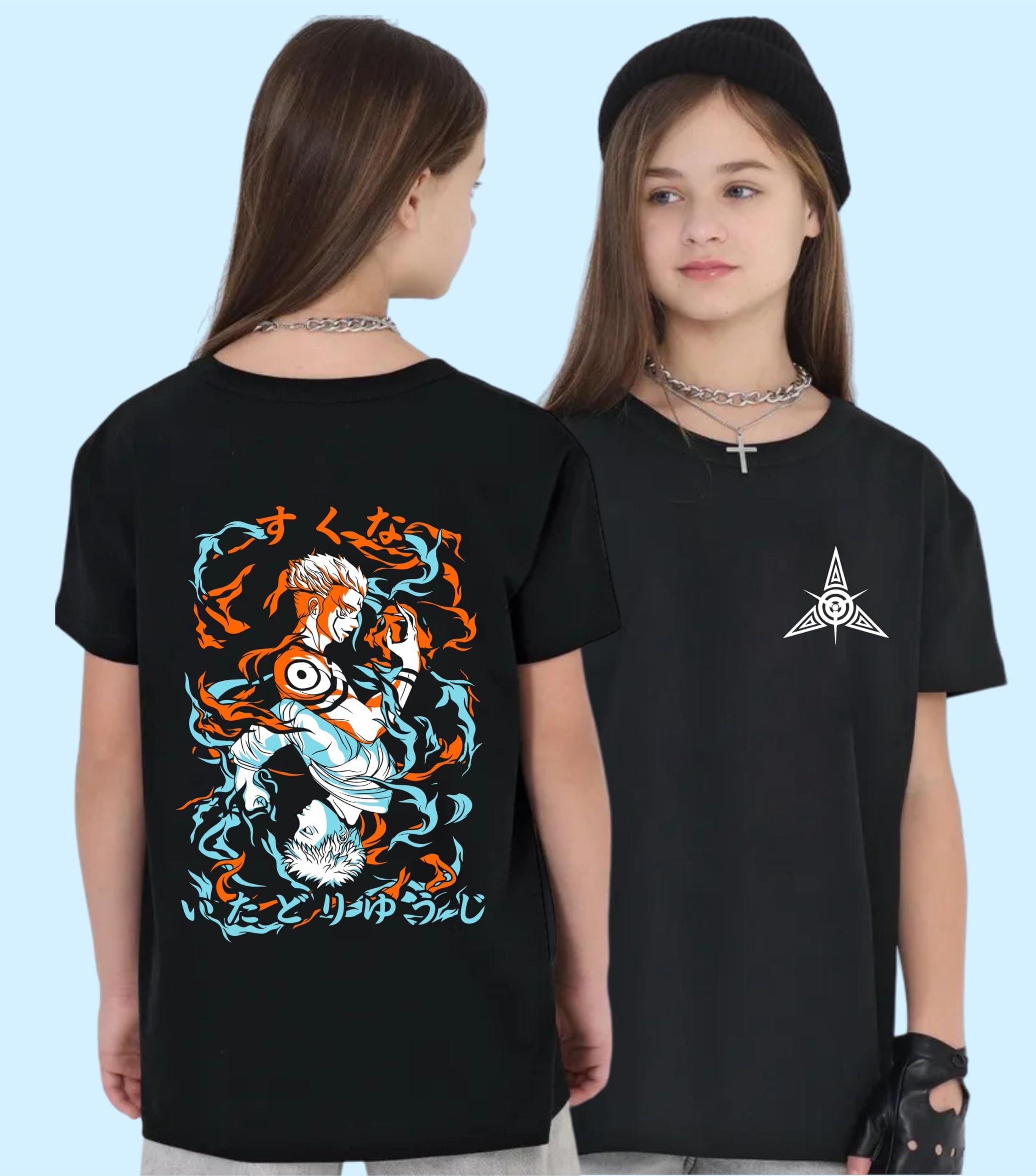 Uniplanet Store Camiseta de mezcla de algodón, media manga, ajuste regular, espalda estampada, color negro