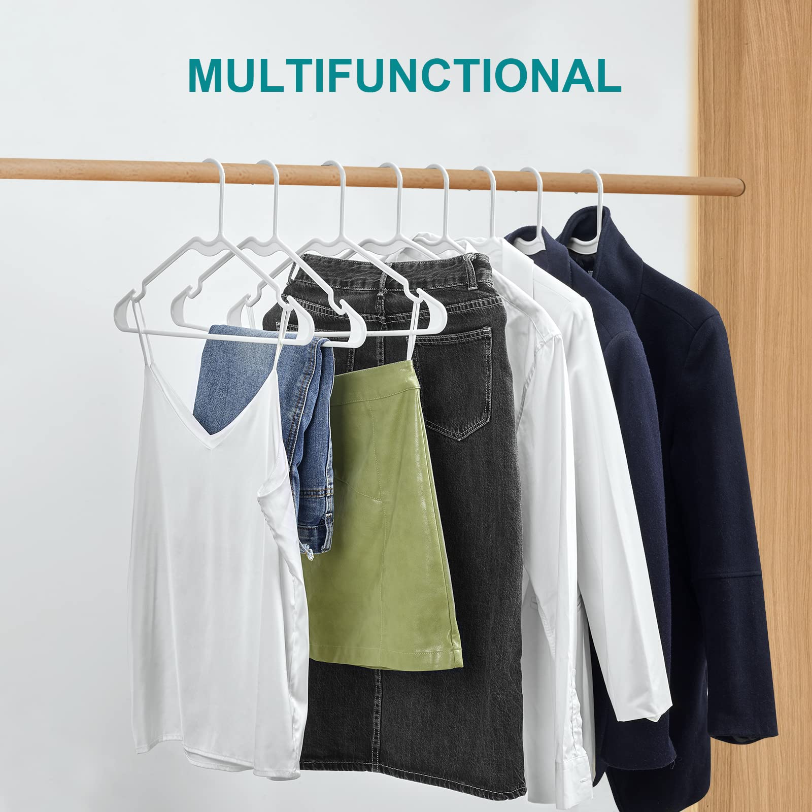 Kunststoff-Kleiderbügel, robust, langlebig, Kleiderbügel, leicht, platzsparend, hält bis zu 2,7 kg für Mäntel, Hosen, Kleider, etc. (Weiß, 20)